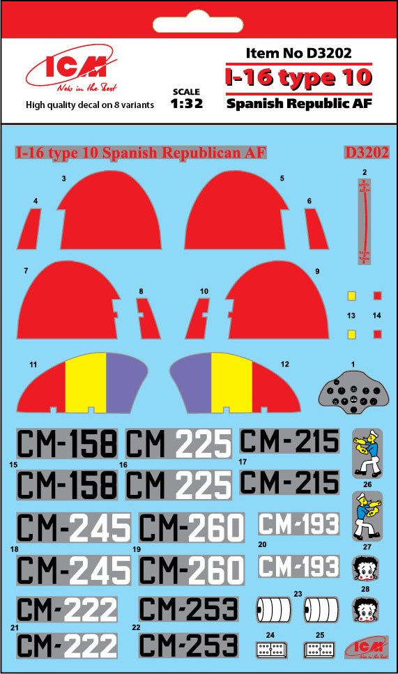 1/32 Decal for I-16 type 10 Spanish Republic AF