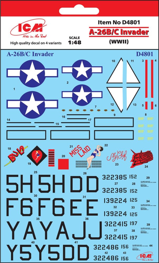 1/48 Decal for A-26B/C Invader WWII (4x variants)