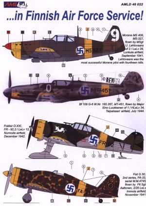 1/48 Dec. B.Roc, MS 406, D.XXI, G.50 in Finnish AF