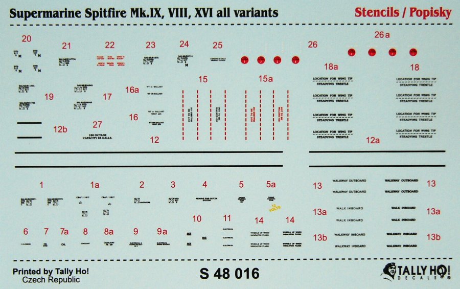 1/48 Supermarine Spitfire Mk.IX,VIII, XVI Stencils