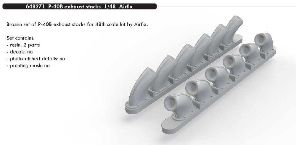 BRASSIN 1/48 P-40B exhaust stacks (AIRF)