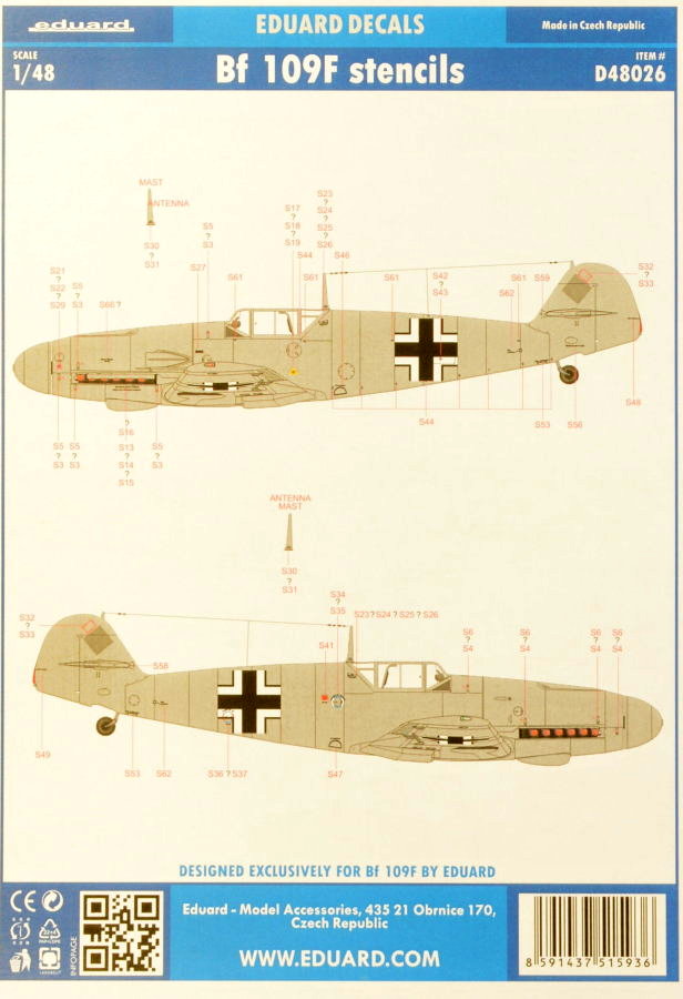 Decals 1/48 Bf 109F stencils (EDU)