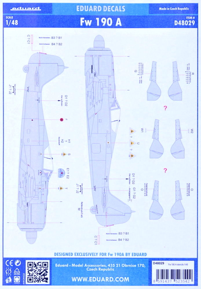 Decals 1/48 Fw 190 A stencils (EDU)