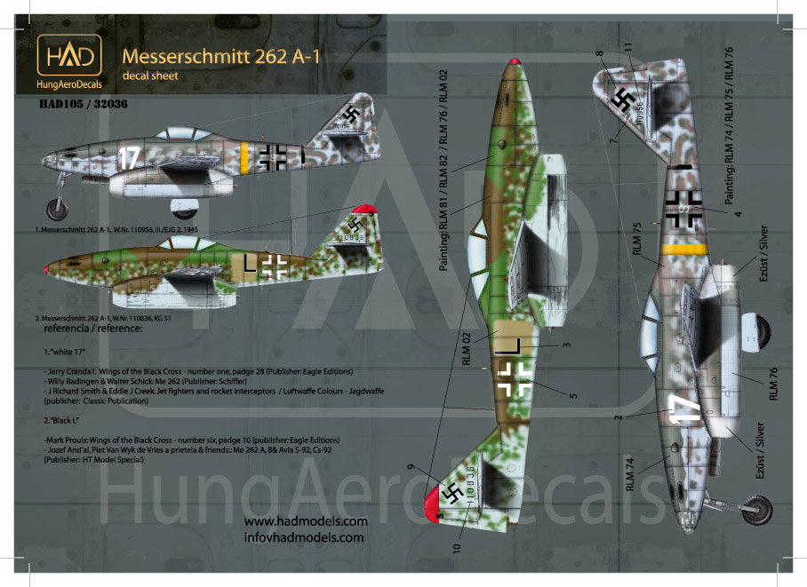 1/72 Decal Me 262 A-1 (Luftw. black L, white 17)