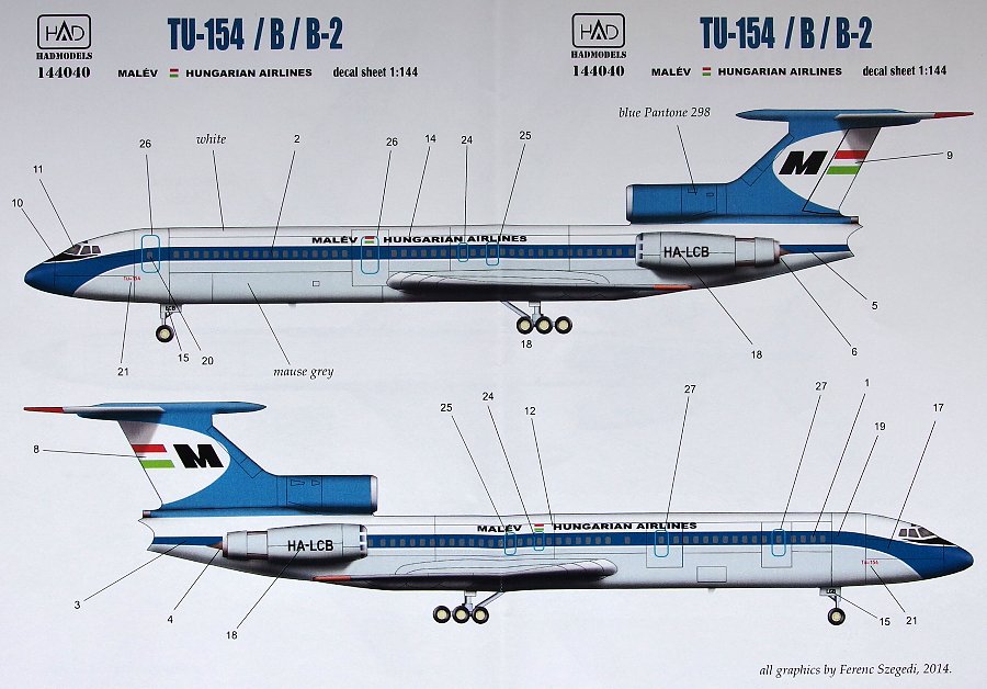 1/144 Decal Tu-154 B/B-2 MALÉV