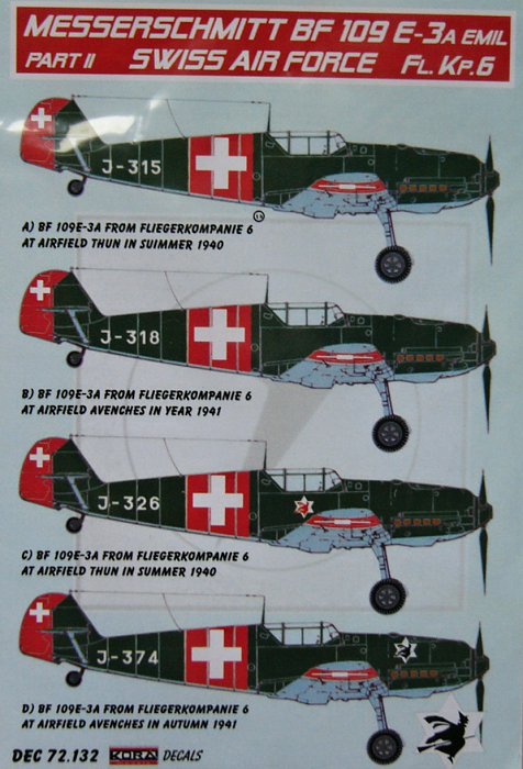 1/72 Decals Bf 109 E-3A Emil Part II (Swiss AF)