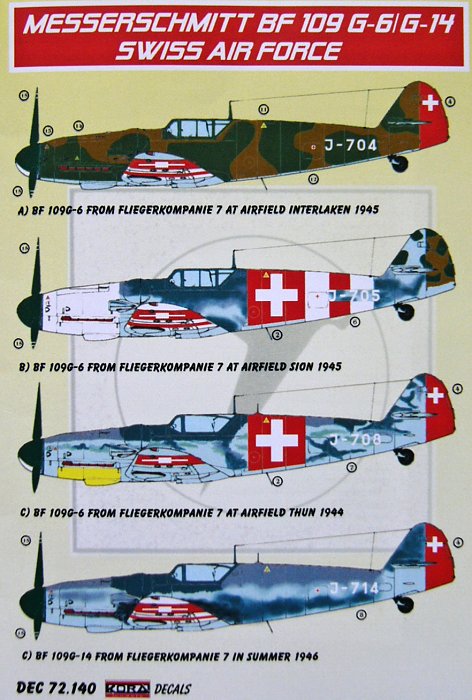 1/72 Decals Bf 109 G-6/G-14 (Swiss Air Force)