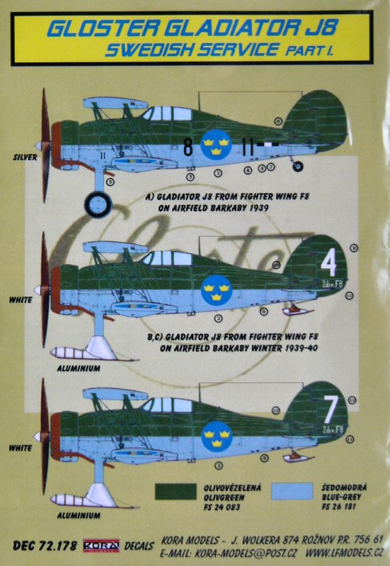 1/72 Decals Gl.Gladiator J8 (Swedish) Part I.