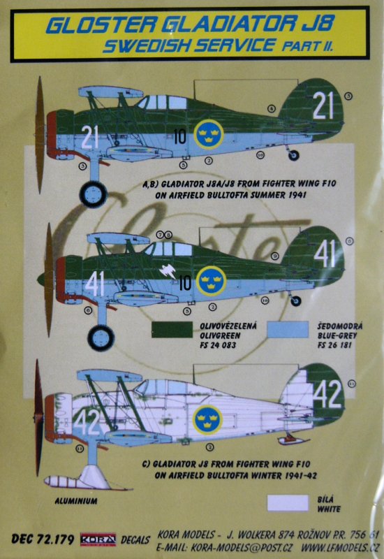 1/72 Decals Gl.Gladiator J8 (Swedish) Part II.