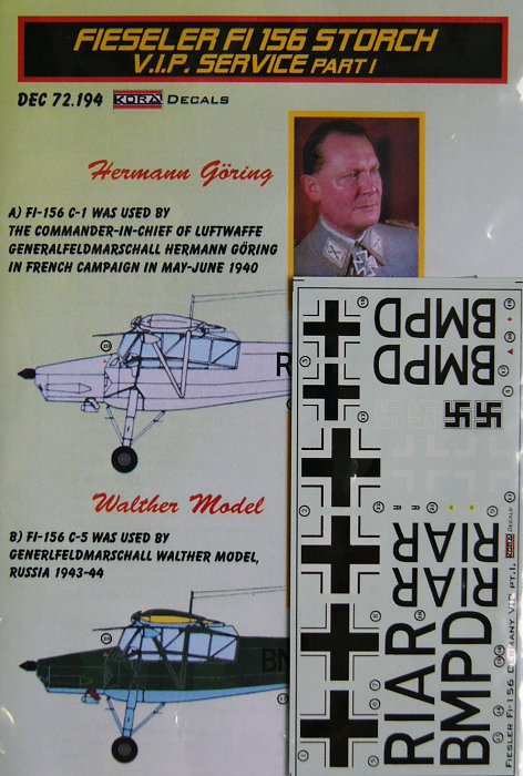 1/72 Decals Fi-156 Storch VIP service - Part I.