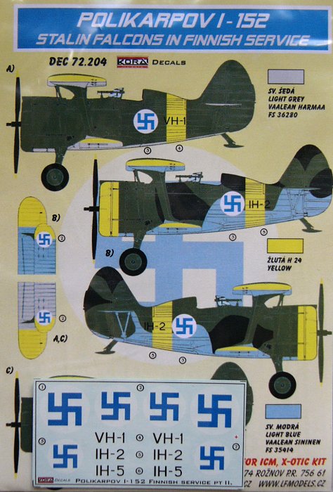 1/72 Decals Polikarpov I-152 in Finnish service