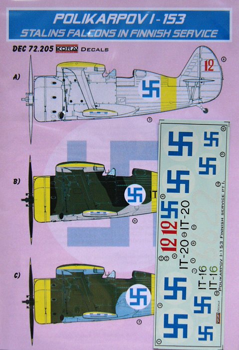 1/72 Decals Polikarpov I-153 in Finnish service