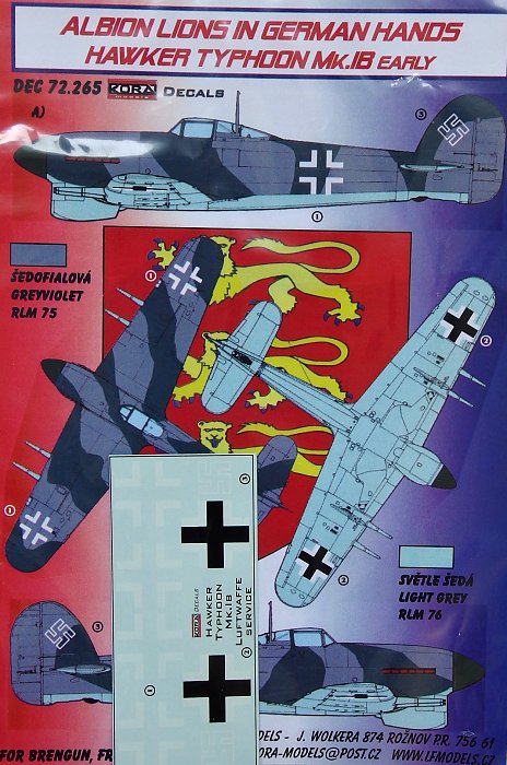 1/72 Decals Hawker Typhoon Mk.IB Early (Luftwaffe)