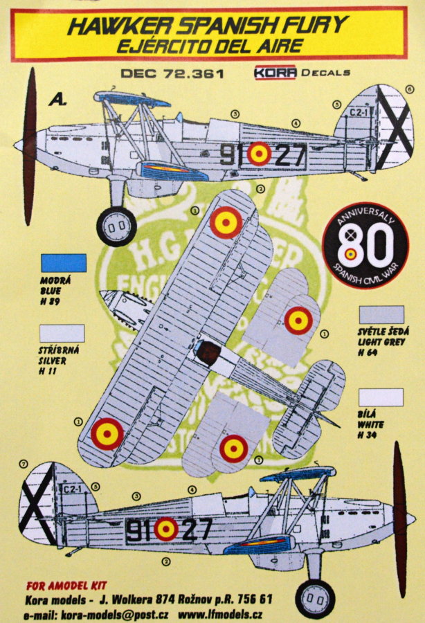 1/72 Decals Hawker Spanish Fury(Ejercito Del Aire)