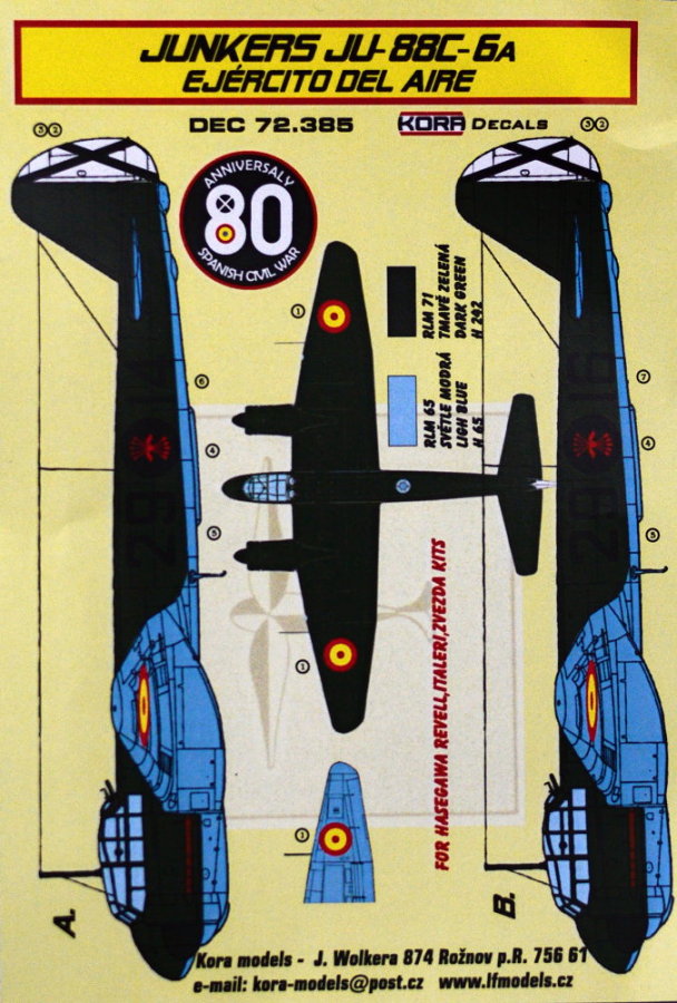 1/72 Decals Junkers Ju-88C-6A Ejercito Del Aire