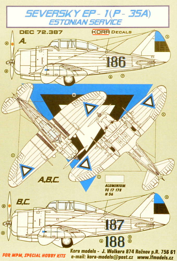 1/72 Decals Seversky EP-1(P-35A) Estonian Service