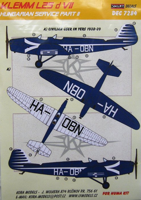 1/72 Decals Klemm L25 d VII (Hungarian, part II.)