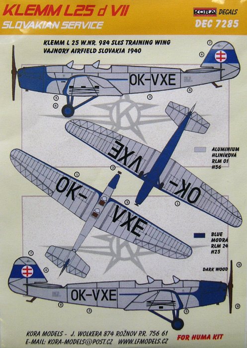 1/72 Decals Klemm L25 d VII (Slovakian service)