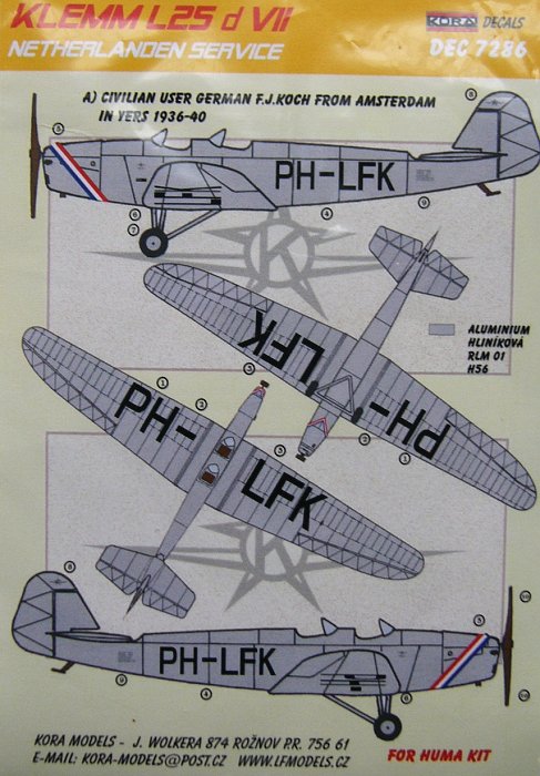 1/72 Decals Klemm L25 d VII (Netherlanden service)