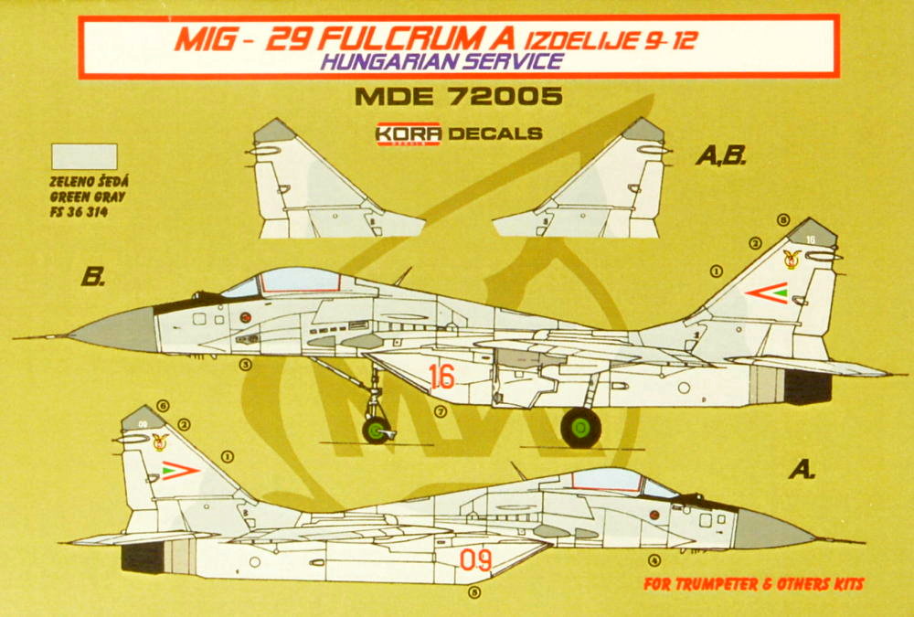 1/72 Decals MiG-29 Fulcrum 9-12 Hungarian service