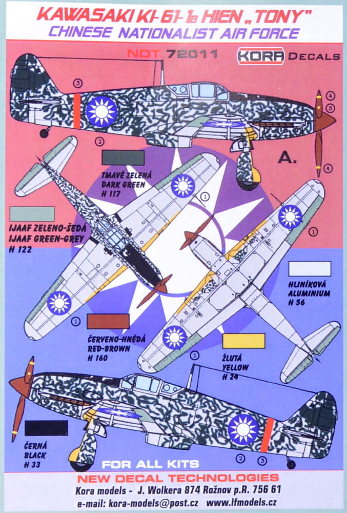 1/72 Decals Kawasaki Ki-61-1b Chinese National. AF