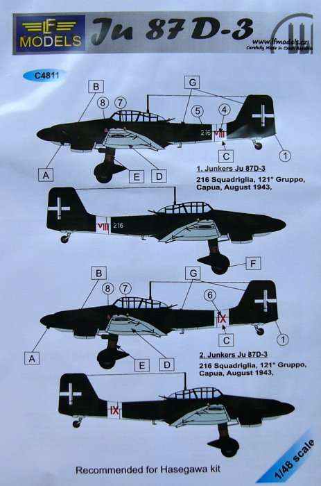 1/48 Decals for Ju 87D-3 (Italy, August 1943)