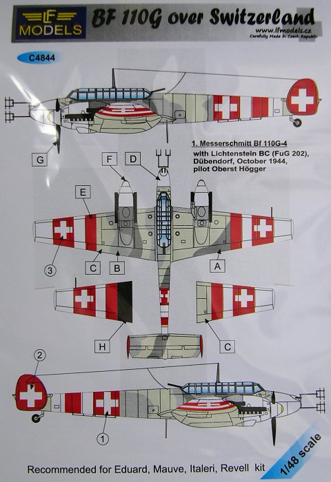 1/48 Decals Bf 110G over Swiss (EDU/ITAL/REV)