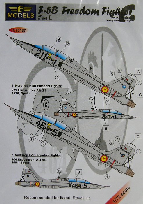 1/72 Decals F-5B Freedom Fighter Spain (ITAL) Pt.1