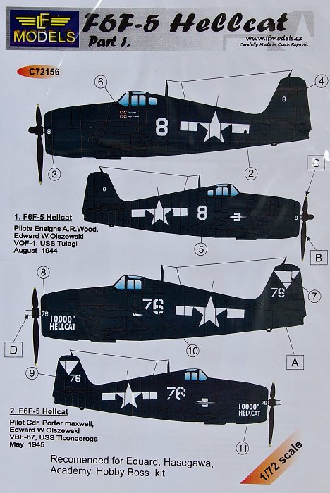 1/72 Decals F6F-5 Hellcat Part I.