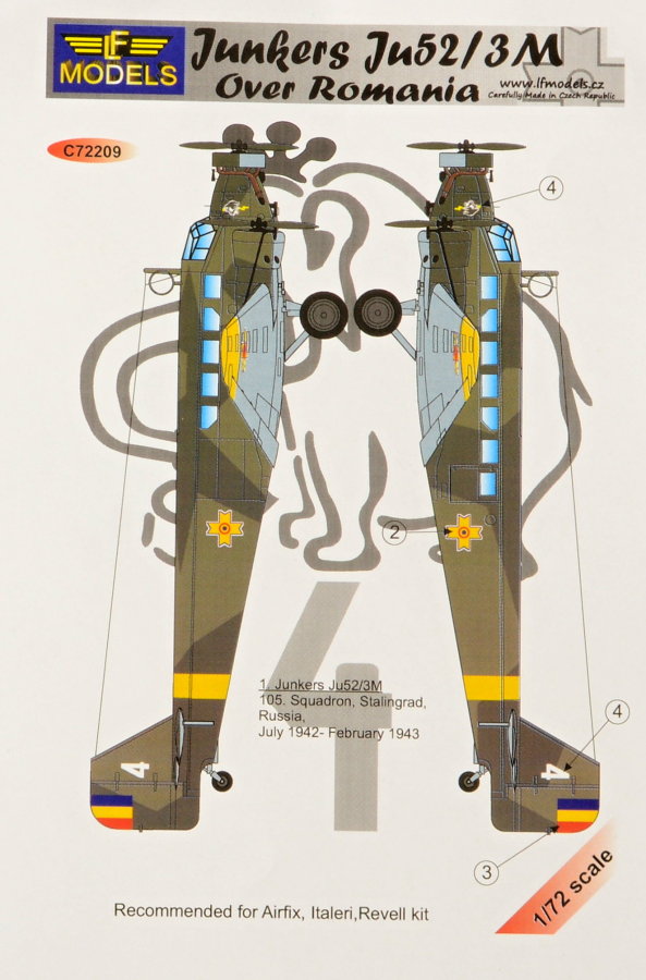 1/72 Decals Junkers Ju52/3M over Romania (ITA/REV)