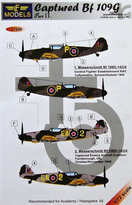 1/72 Decals Bf 109G Captured (FUJ/HAS) Part II.