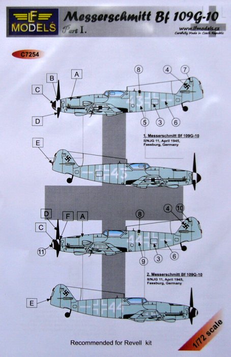 1/72 Decals Messerschmitt Bf 109G-10 (REV) Part I.