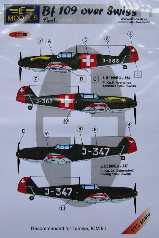 1/72 Decals Bf 109 over Swiss - Part I.