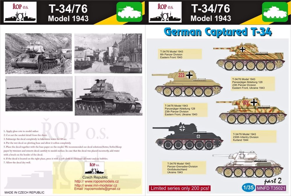 1/35 Decals T-34/76 mod.1943 German capt.part 2