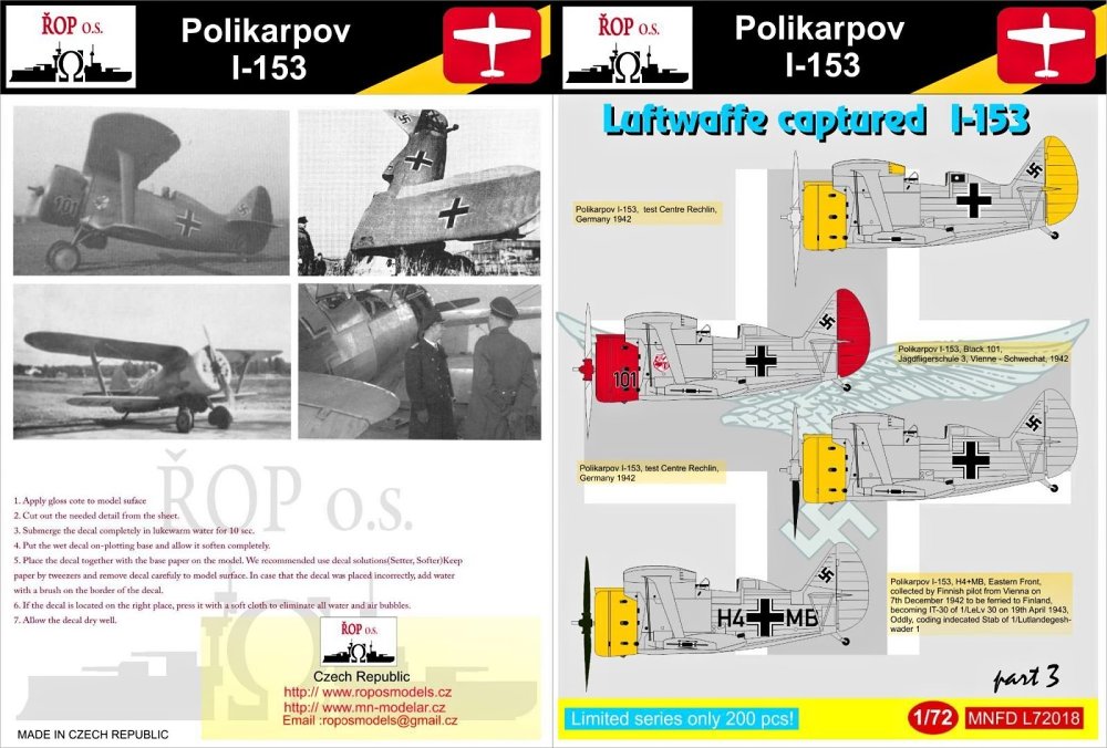 1/72 Decals I-153 - Luftwaffe captured part 3