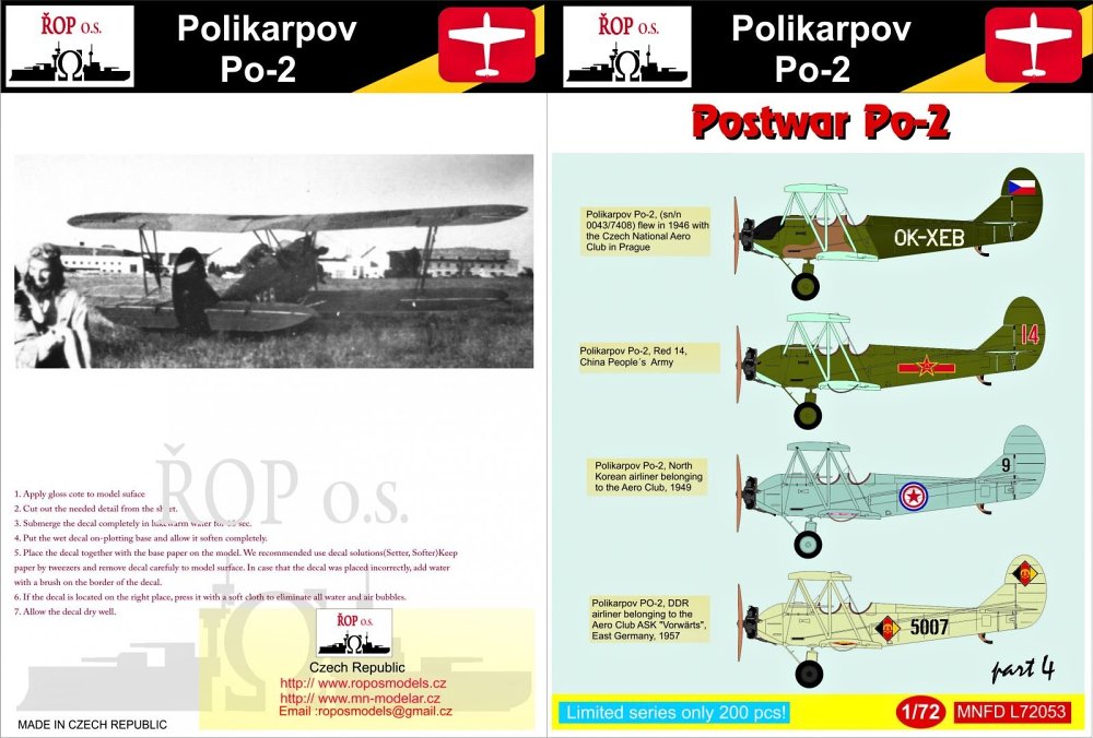 1/72 Decals Polikarpov Po-2/U-2 Postwar