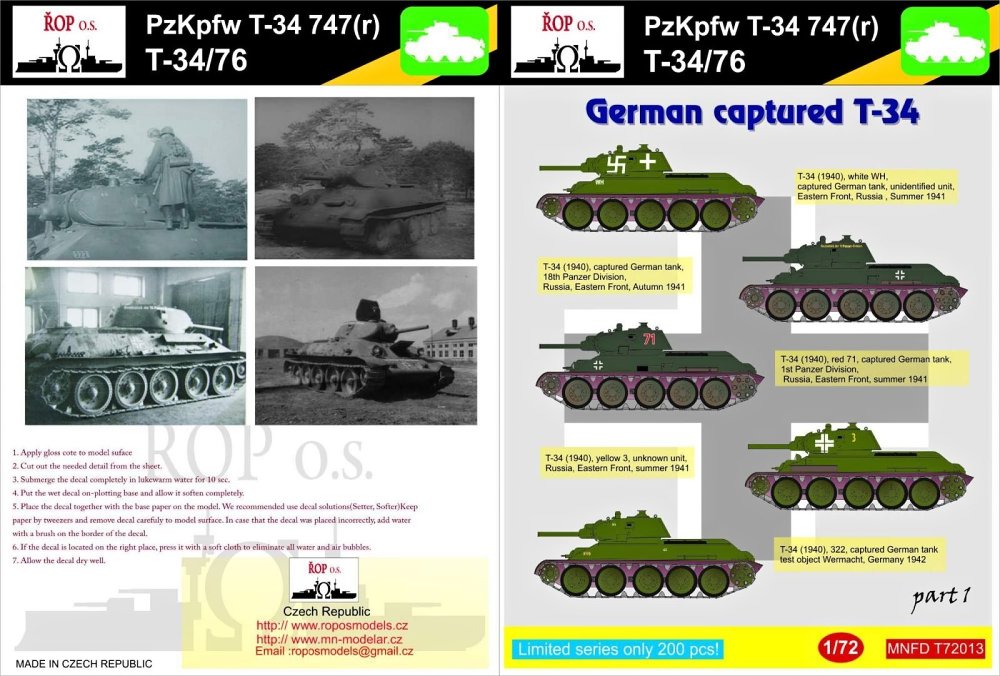 1/72 Decals Pz.Kpfw T-34 747(r) German capt. part 