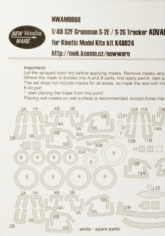 1/48 Mask S2F Grumman S-2E/G Tracker ADVANC. (KIN)