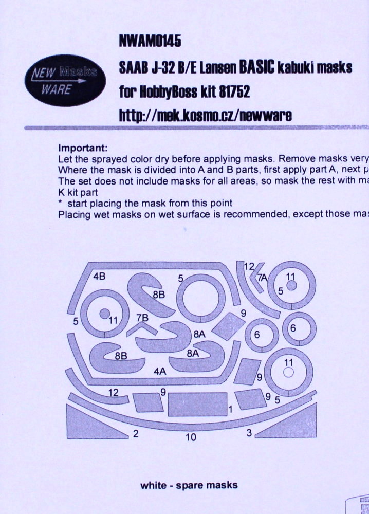 1/48 Mask SAAB J-32 B/E Lansen BASIC (HOBBY81752)