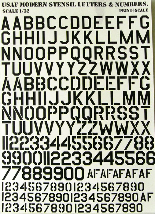 1/32 USAF modern stencil letters&numbers (BLACK)