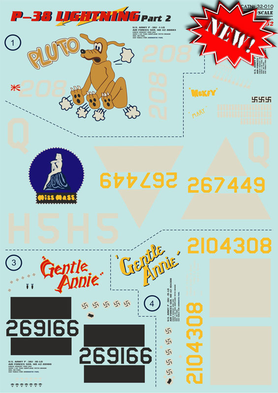 1/32 P-38 Lightning Part 2 (4x camo,incl.stencils)