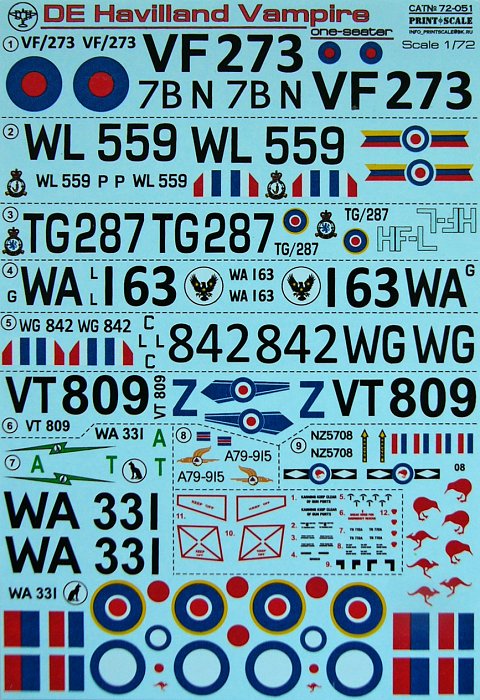 1/72 D.H. Vampire One-seaters (wet decals)