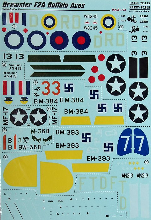 1/72 Brewster F2A Buffalo Aces (wet decals)