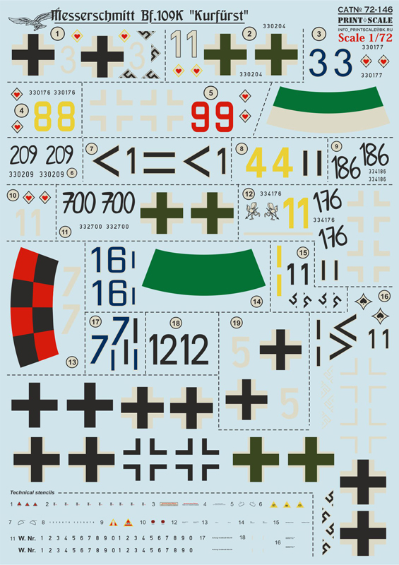 1/72 Messerschmitt Bf 109 K (wet decals)