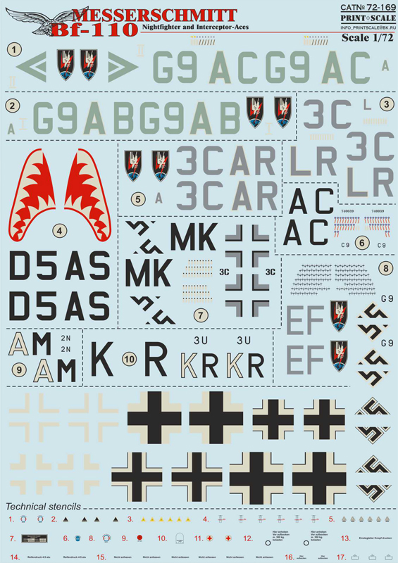 1/72 Bf 110 Night Fighter&Interc.Aces (wet decals)