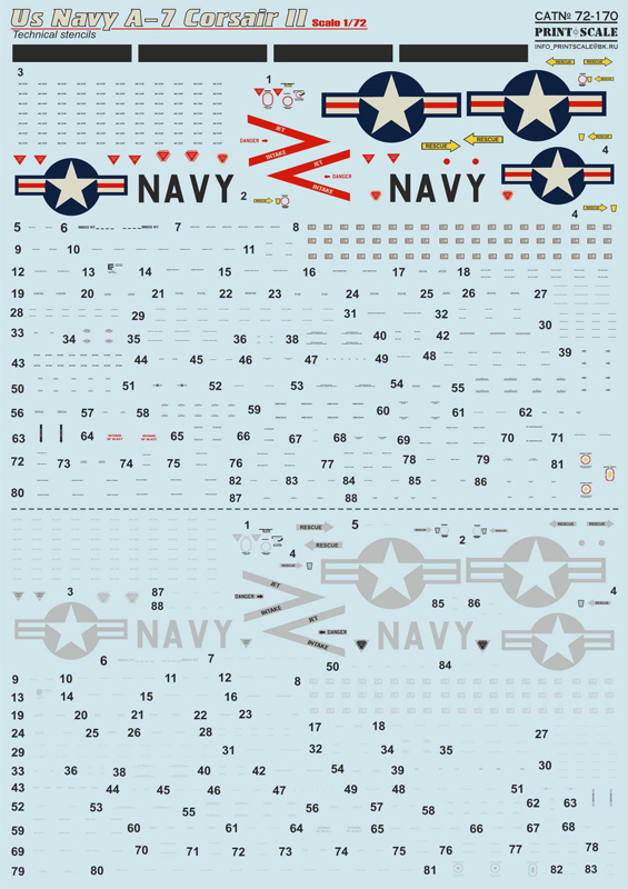 1/72 A-7 Corsair II US Navy technical stencils