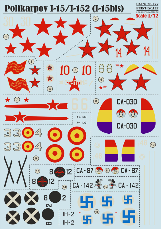 1/72 Polikarpov I-15/I-152/I-15bis (wet decals)