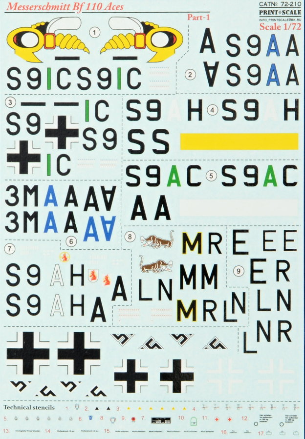 1/72 Messerschmitt Bf 110 Aces (wet decals)