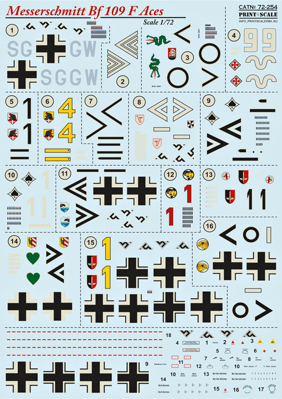 1/72 Messerschmitt Bf-109F Aces (wet decals)