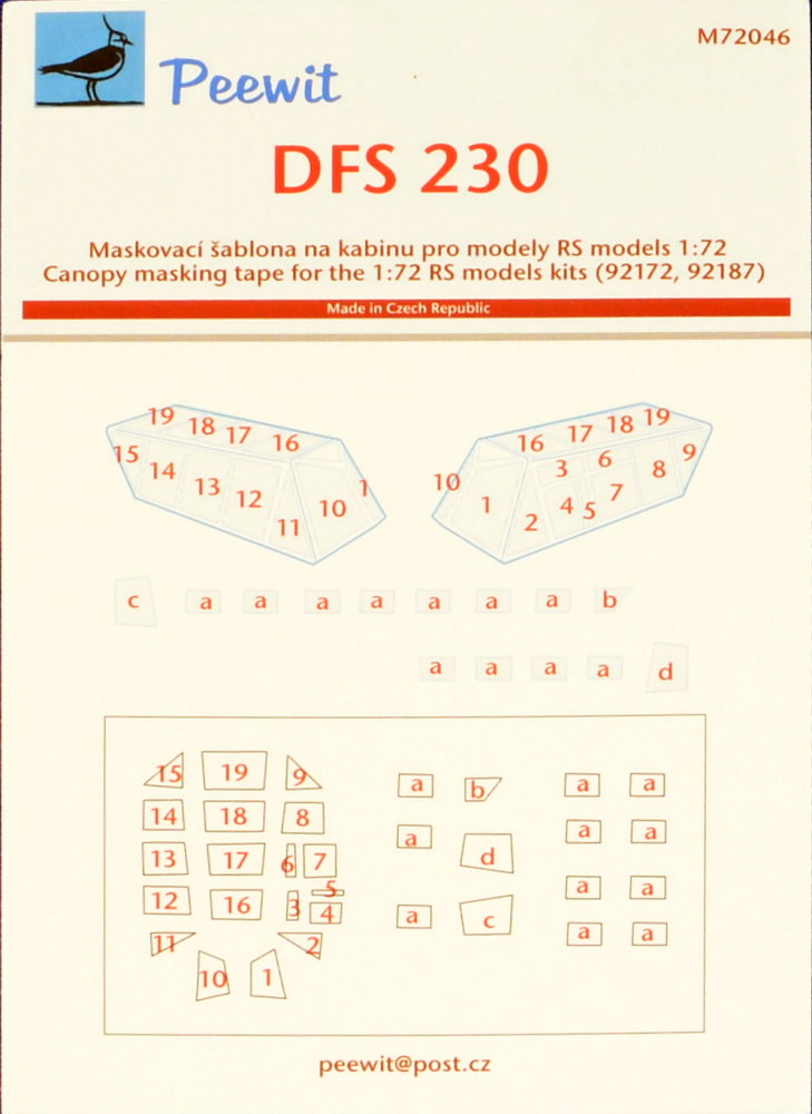 1/72 Canopy mask DFS 230 (RS MODEL)